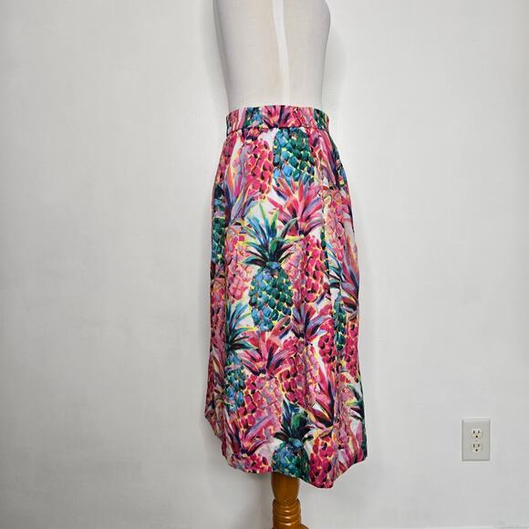 J. Crew Ratti Painted Midi Skirt Cotton Pineapple Colorful Elastic Waist Women 2 - Picture 3 of 12